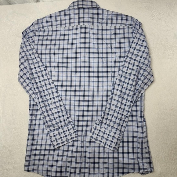 Hugo Boss Shirt Mens 15.5 Blue Check Slim Spread Collar Dress Long Sleeve Work - Picture 5 of 13